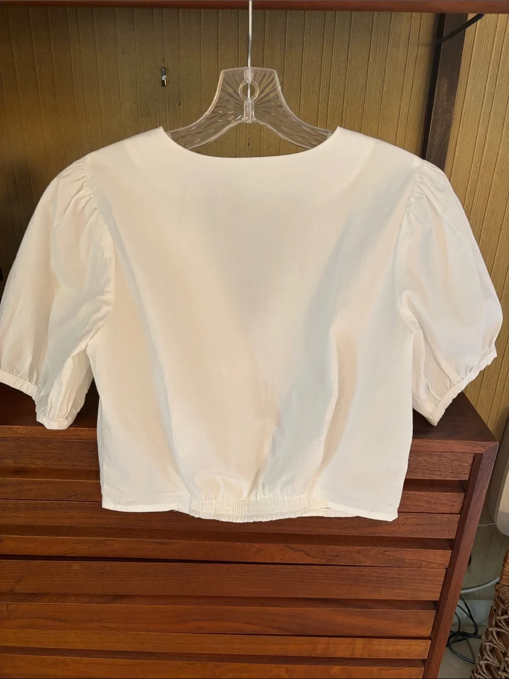 Zara Puff-Sleeve Cropped Wrap Blouse with Sparkly Buttons